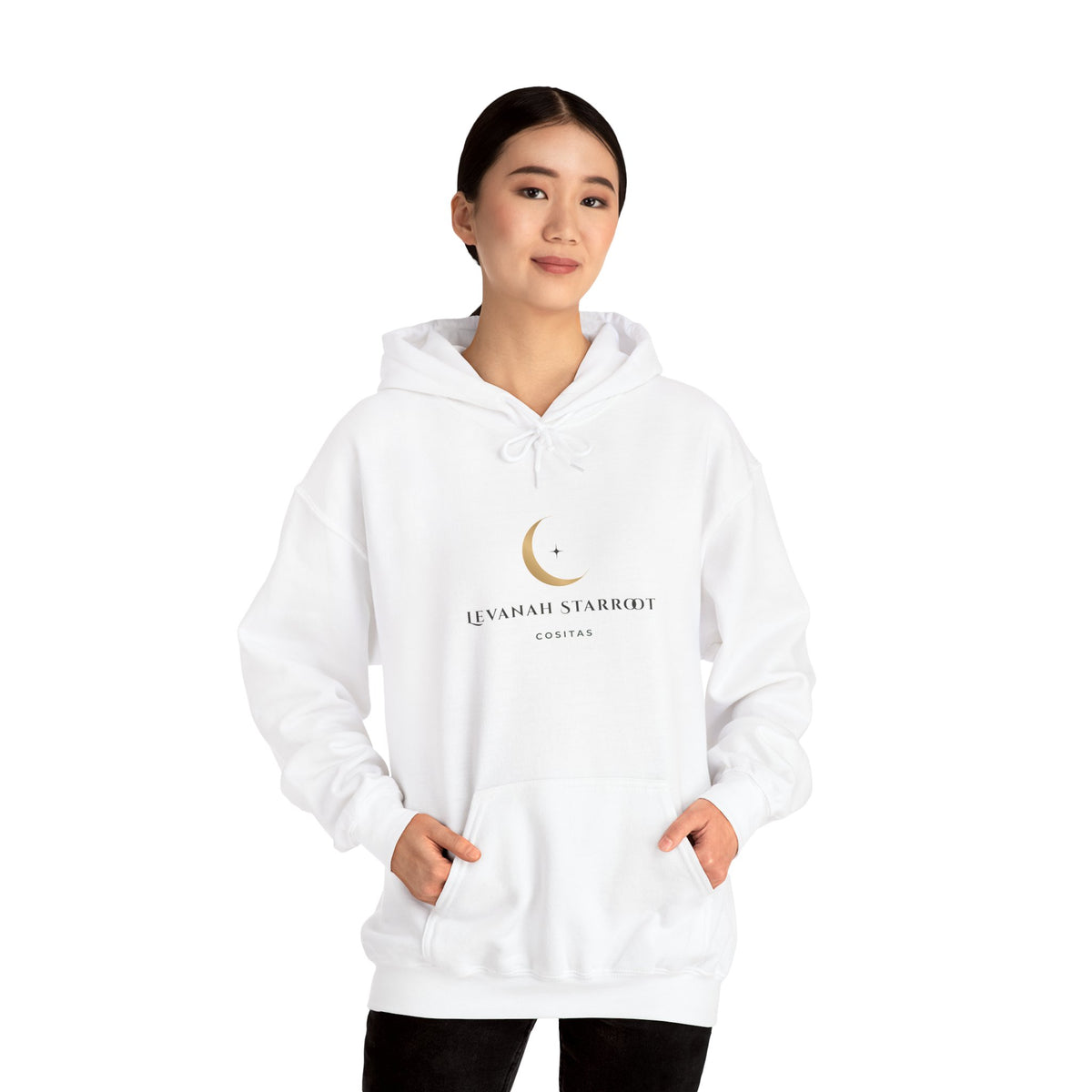 Celestial Moon & Star Hoodie — 'Levanah Starroot' Elegant Astrology Sweatshirt