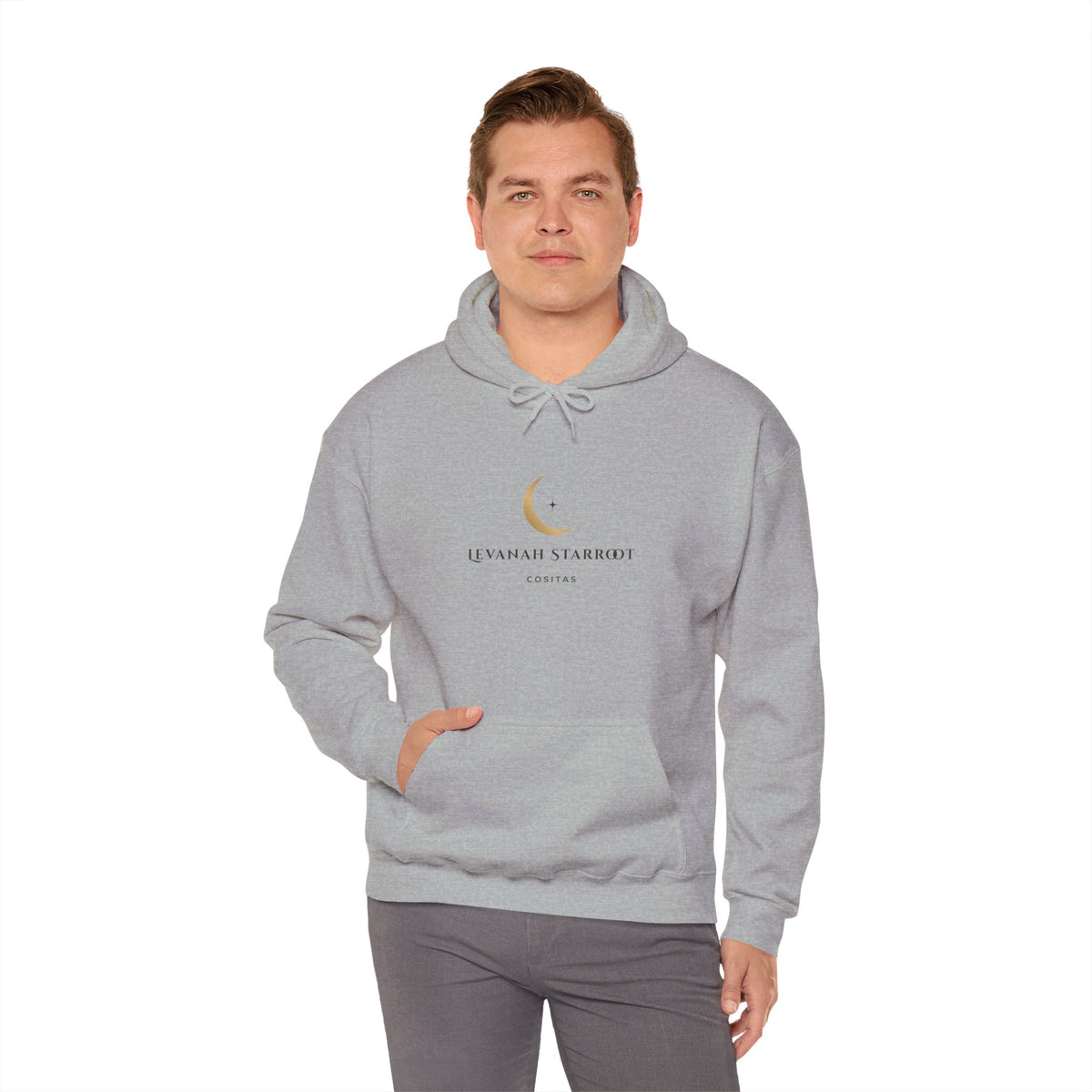 Celestial Moon & Star Hoodie — 'Levanah Starroot' Elegant Astrology Sweatshirt