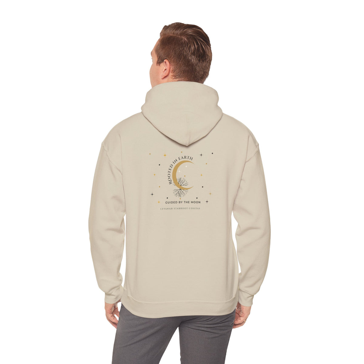 Celestial Moon & Star Hoodie — 'Levanah Starroot' Elegant Astrology Sweatshirt