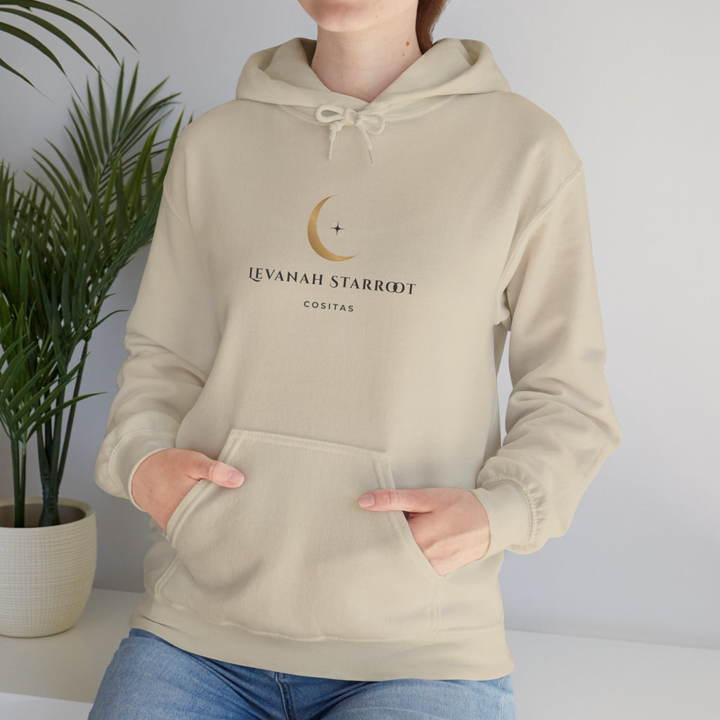 Celestial Moon & Star Hoodie — 'Levanah Starroot' Elegant Astrology Sweatshirt
