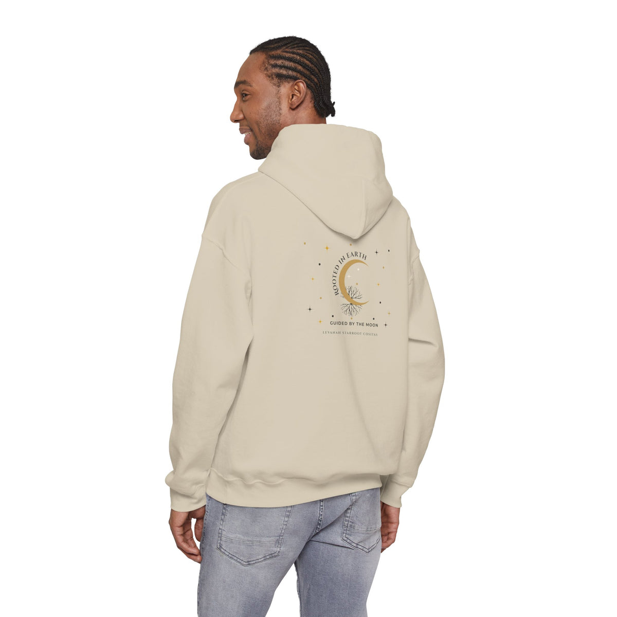 Celestial Moon & Star Hoodie — 'Levanah Starroot' Elegant Astrology Sweatshirt