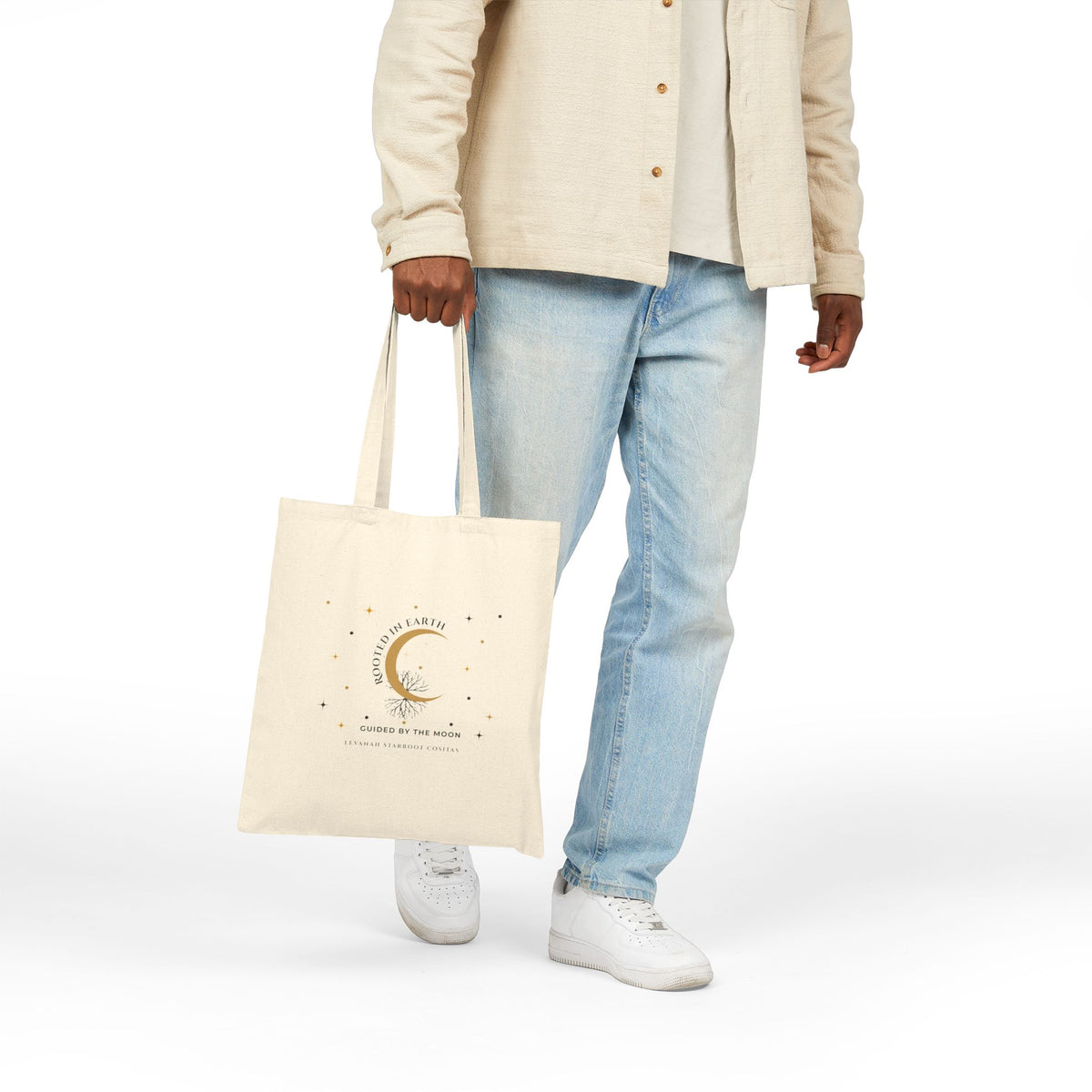 Moon Crest Cotton Tote—Minimal Celestial Canvas Bag with Crescent Moon Design