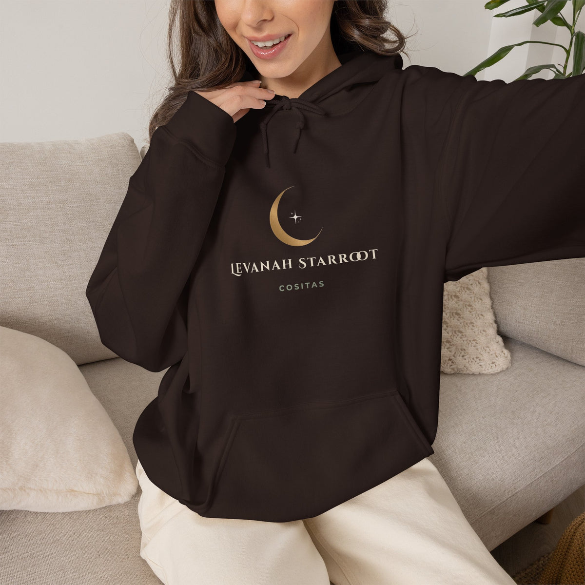 Celestial Moon Hoodie — 'Levanah Starrot' Crescent Moon Graphic Hoodie