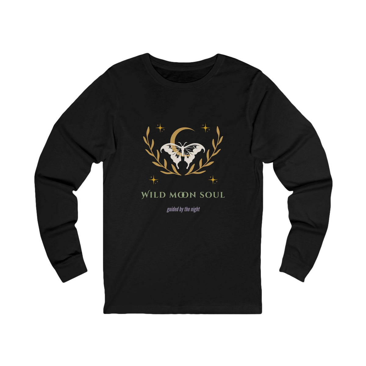 Wild Moon Soul Long Sleeve Tee — 'guided by the night' Crescent Moon & Moth Graphic