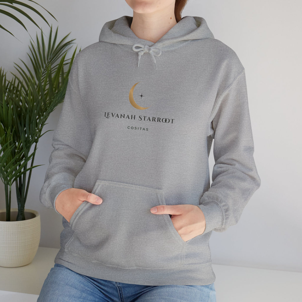 Celestial Moon & Star Hoodie — 'Levanah Starroot' Elegant Astrology Sweatshirt
