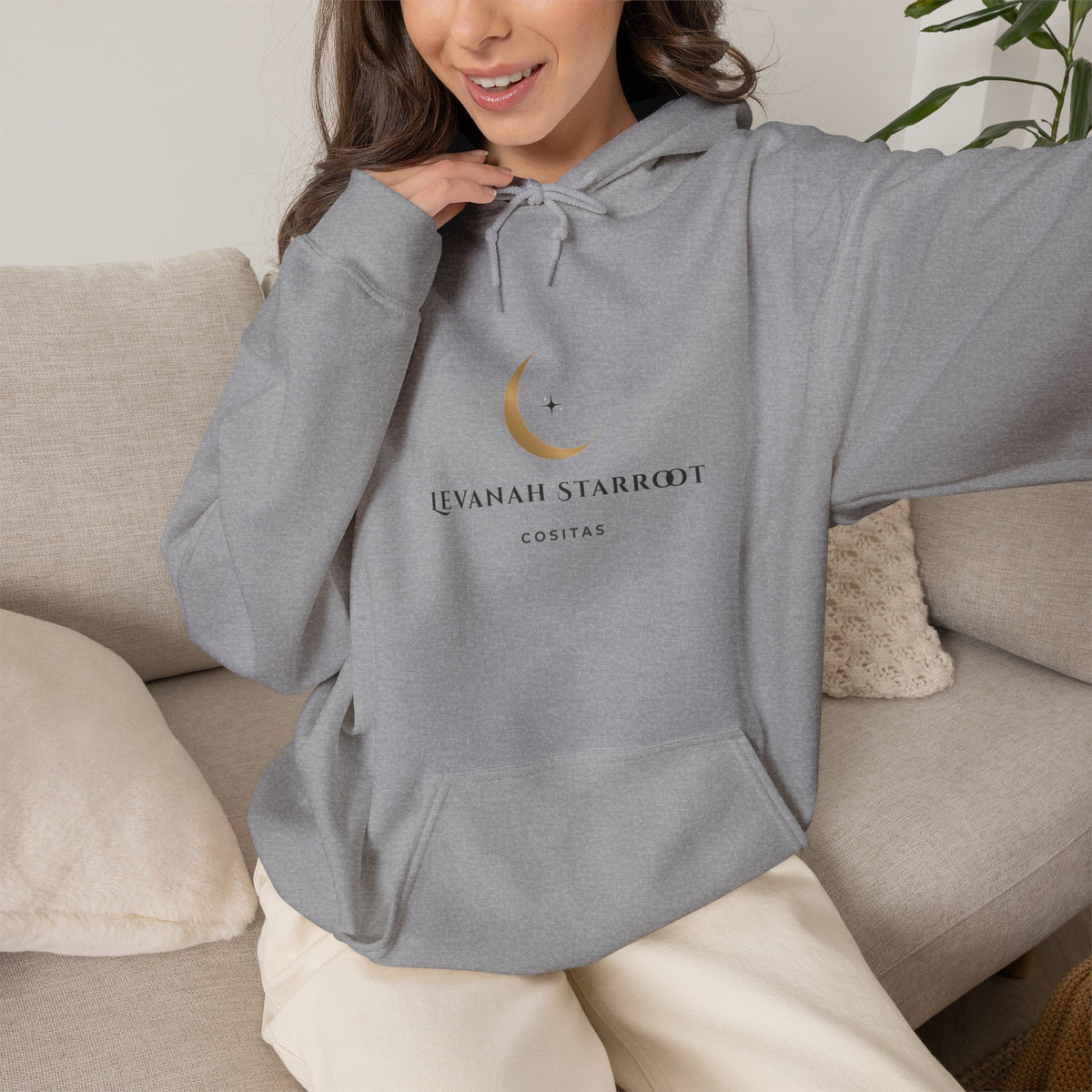 Celestial Moon & Star Hoodie — 'Levanah Starroot' Elegant Astrology Sweatshirt