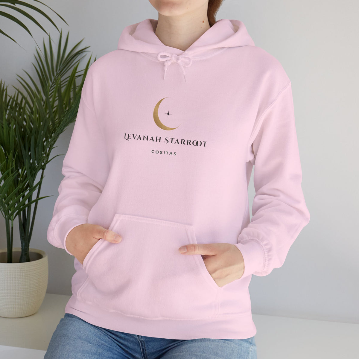 Celestial Moon & Star Hoodie — 'Levanah Starroot' Elegant Astrology Sweatshirt