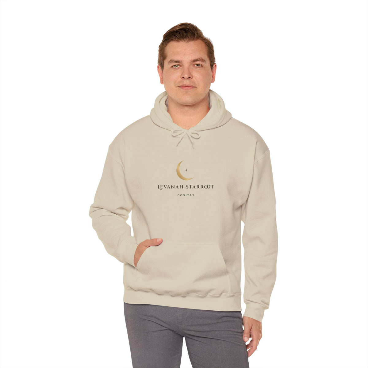Celestial Moon & Star Hoodie — 'Levanah Starroot' Elegant Astrology Sweatshirt
