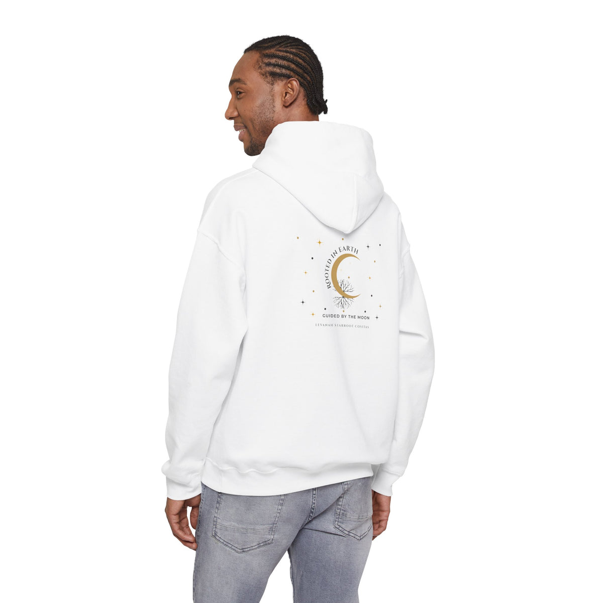 Celestial Moon & Star Hoodie — 'Levanah Starroot' Elegant Astrology Sweatshirt