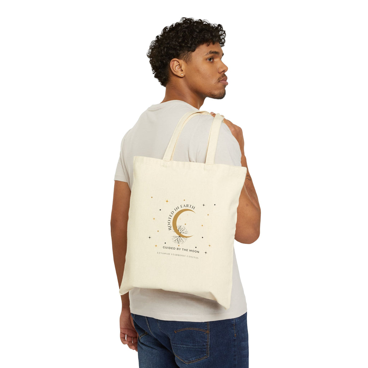 Moon Crest Cotton Tote—Minimal Celestial Canvas Bag with Crescent Moon Design