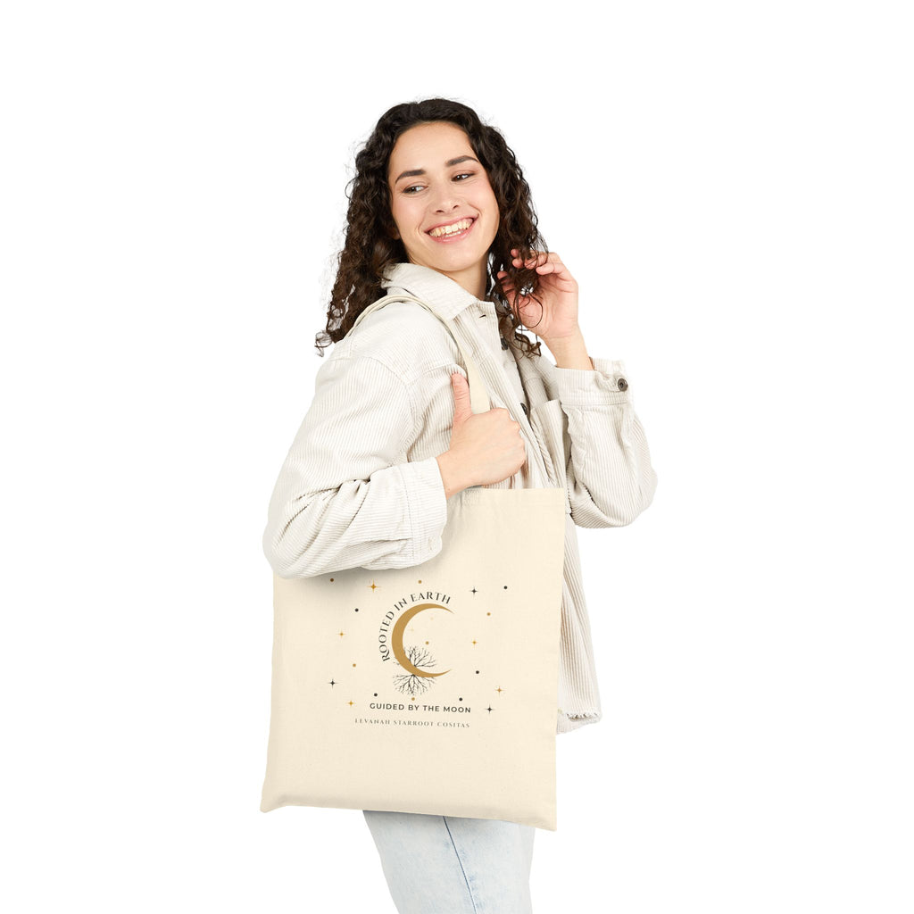 Moon Crest Cotton Tote—Minimal Celestial Canvas Bag with Crescent Moon Design