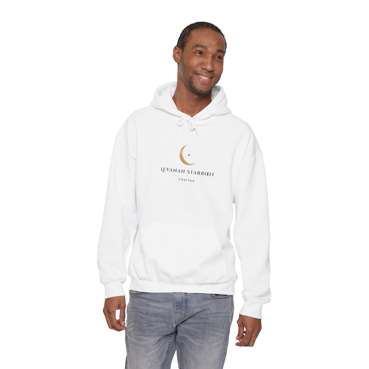 Celestial Moon & Star Hoodie — 'Levanah Starroot' Elegant Astrology Sweatshirt