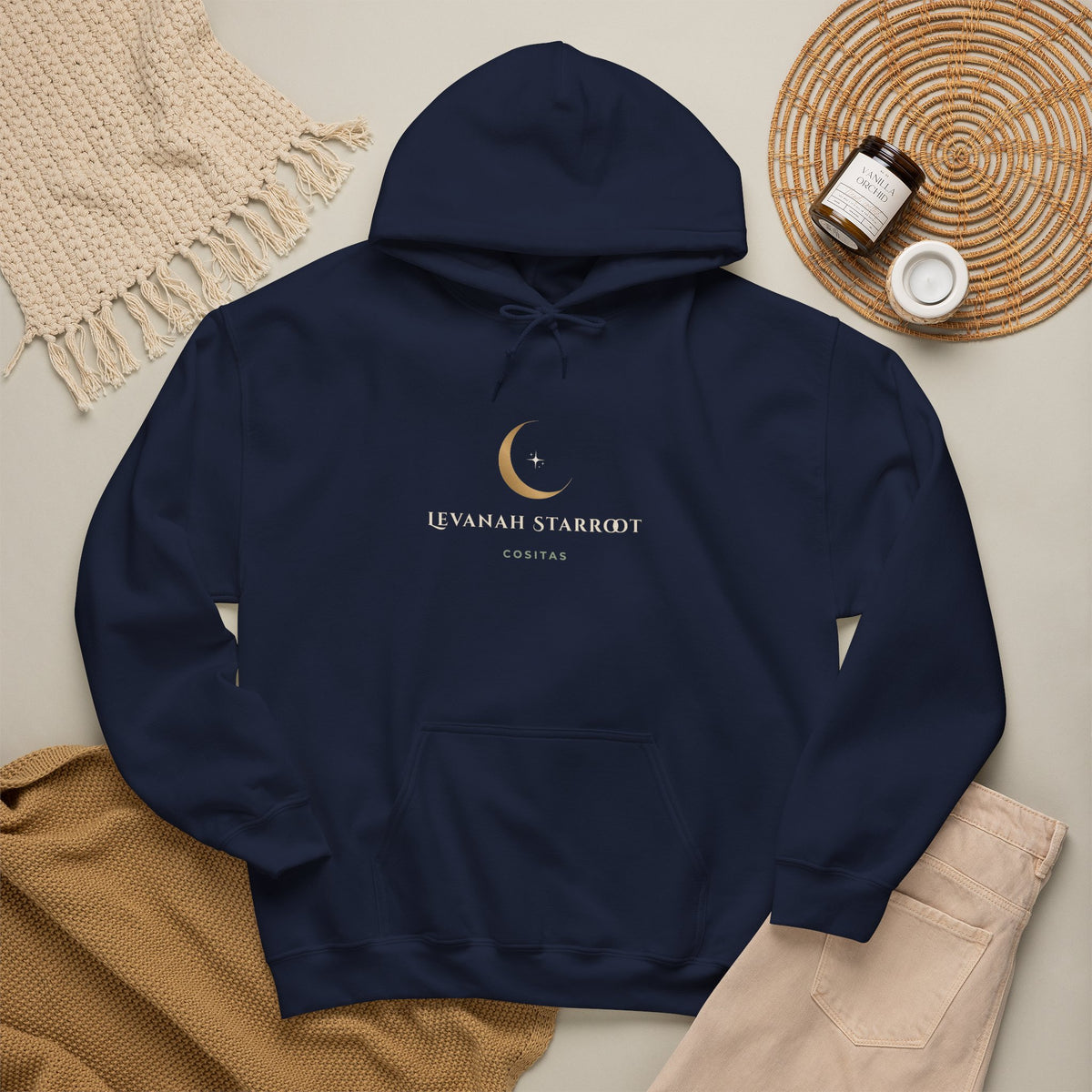 Celestial Moon Hoodie — 'Levanah Starrot' Crescent Moon Graphic Hoodie