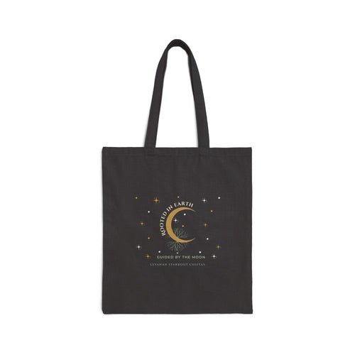 Celestial Moon Canvas Tote — 'Loved on Earth' Gold Crescent Tote Bag