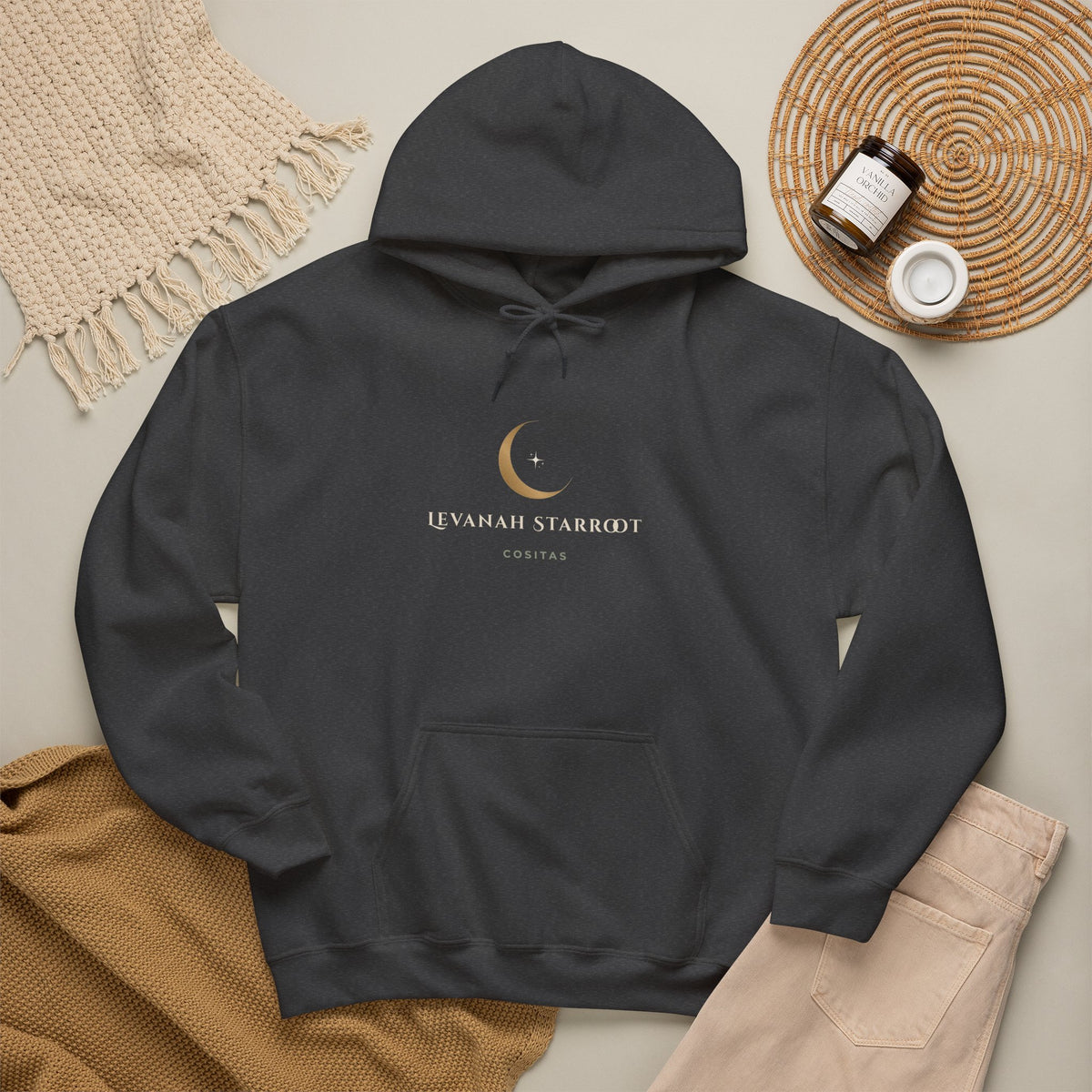Celestial Moon Hoodie — 'Levanah Starrot' Crescent Moon Graphic Hoodie