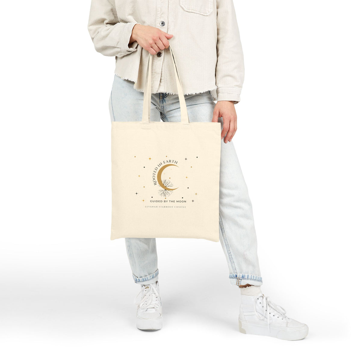 Moon Crest Cotton Tote—Minimal Celestial Canvas Bag with Crescent Moon Design