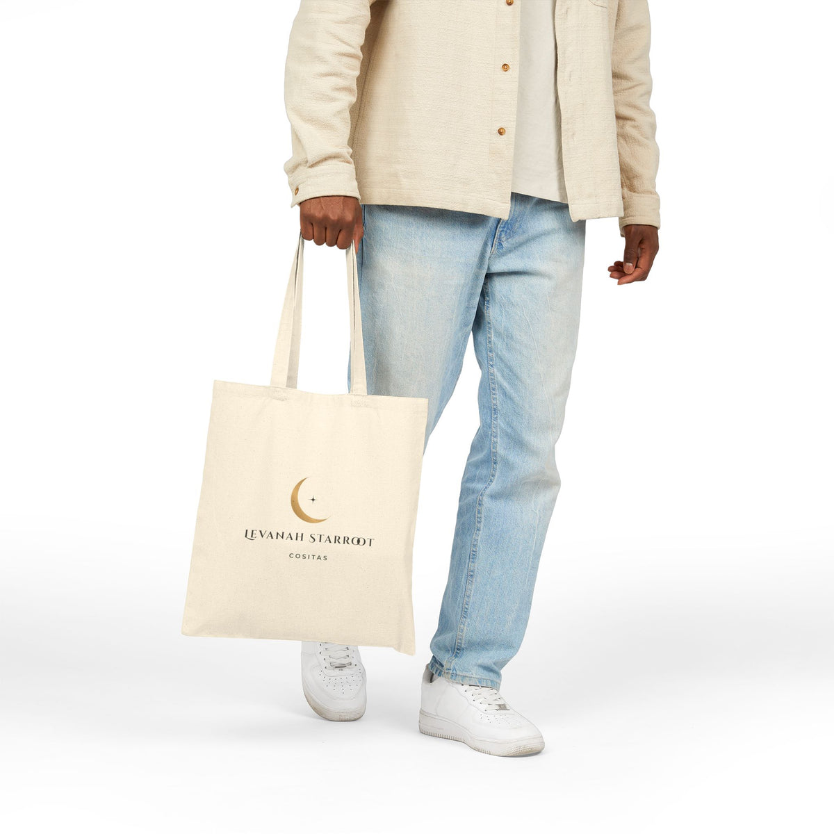 Moon Crest Cotton Tote—Minimal Celestial Canvas Bag with Crescent Moon Design