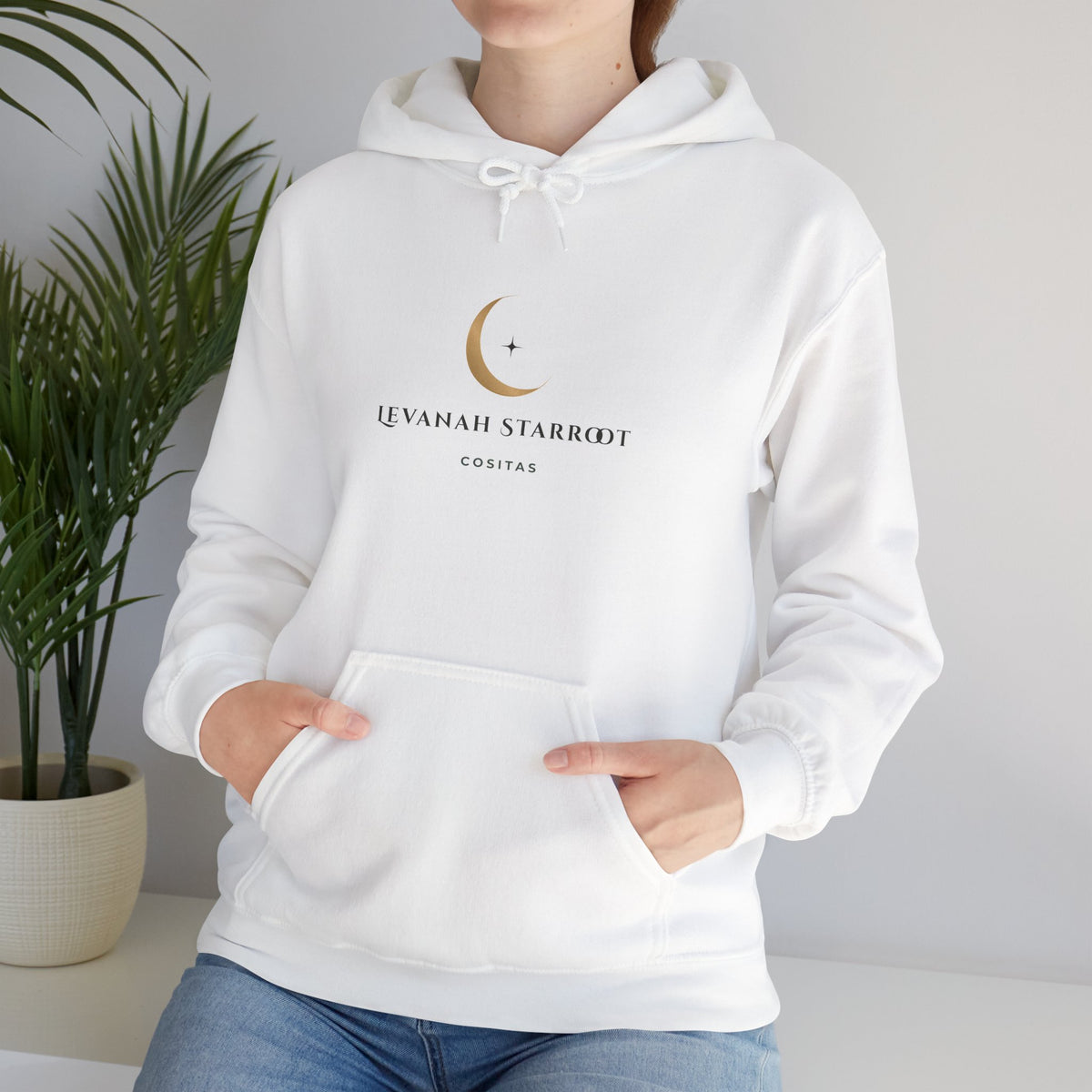 Celestial Moon & Star Hoodie — 'Levanah Starroot' Elegant Astrology Sweatshirt