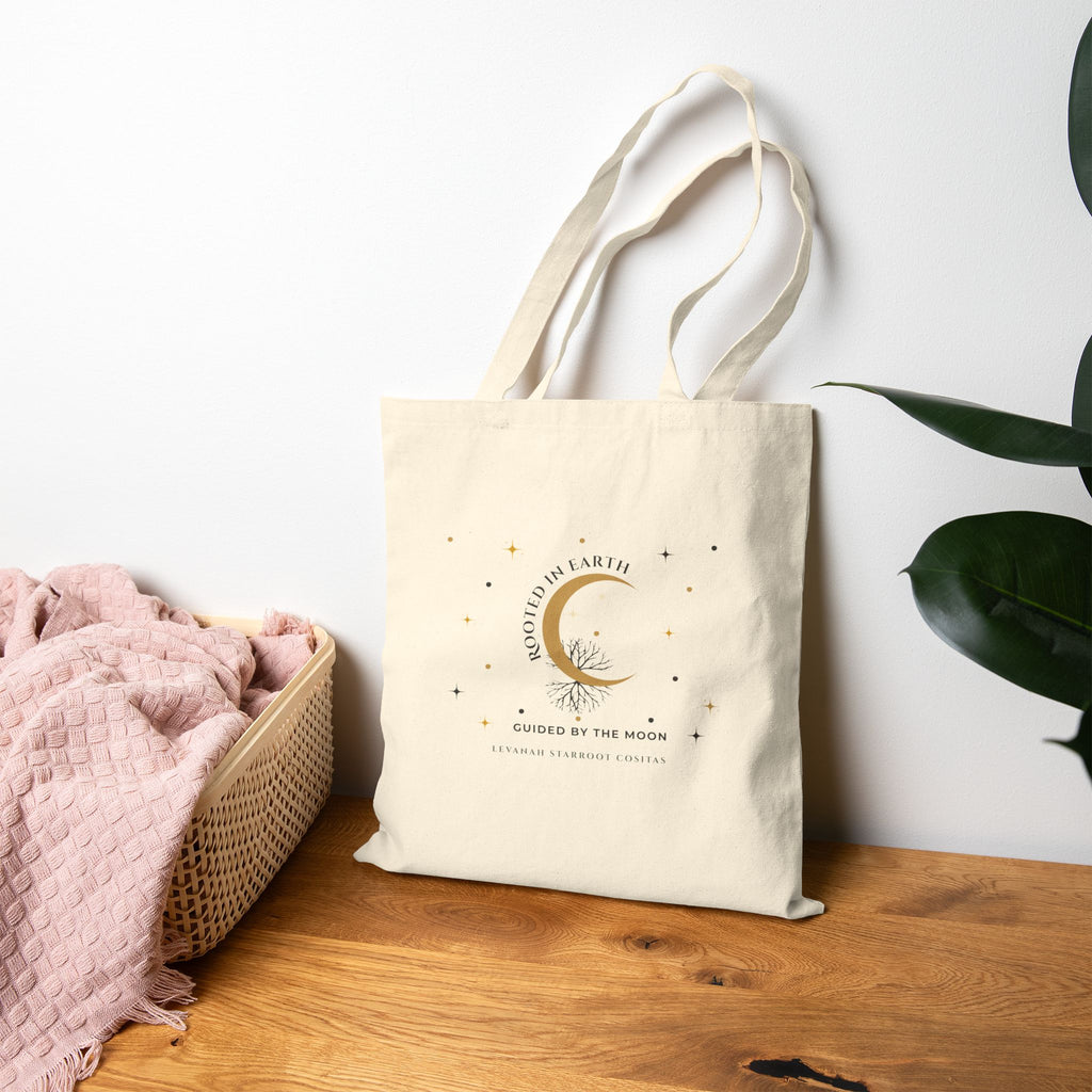 Moon Crest Cotton Tote—Minimal Celestial Canvas Bag with Crescent Moon Design