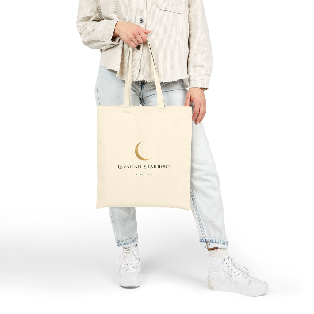 Moon Crest Cotton Tote—Minimal Celestial Canvas Bag with Crescent Moon Design