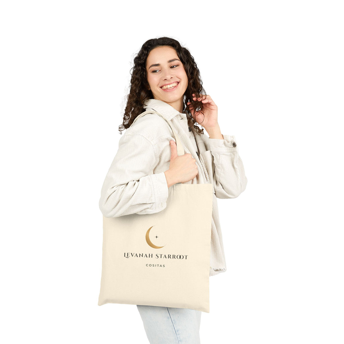 Moon Crest Cotton Tote—Minimal Celestial Canvas Bag with Crescent Moon Design