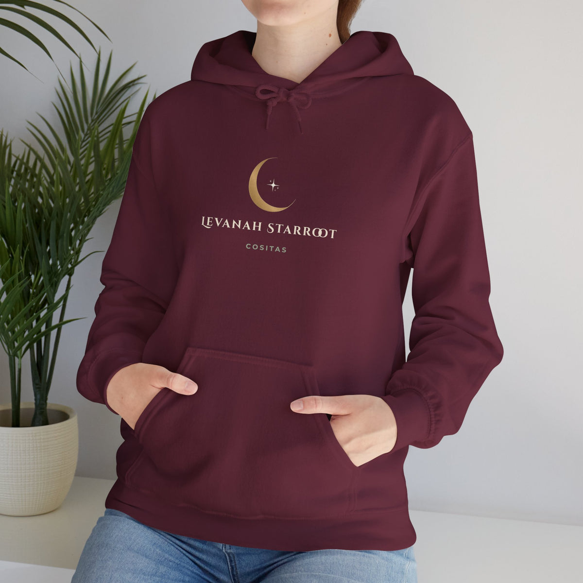 Celestial Moon Hoodie — 'Levanah Starrot' Crescent Moon Graphic Hoodie