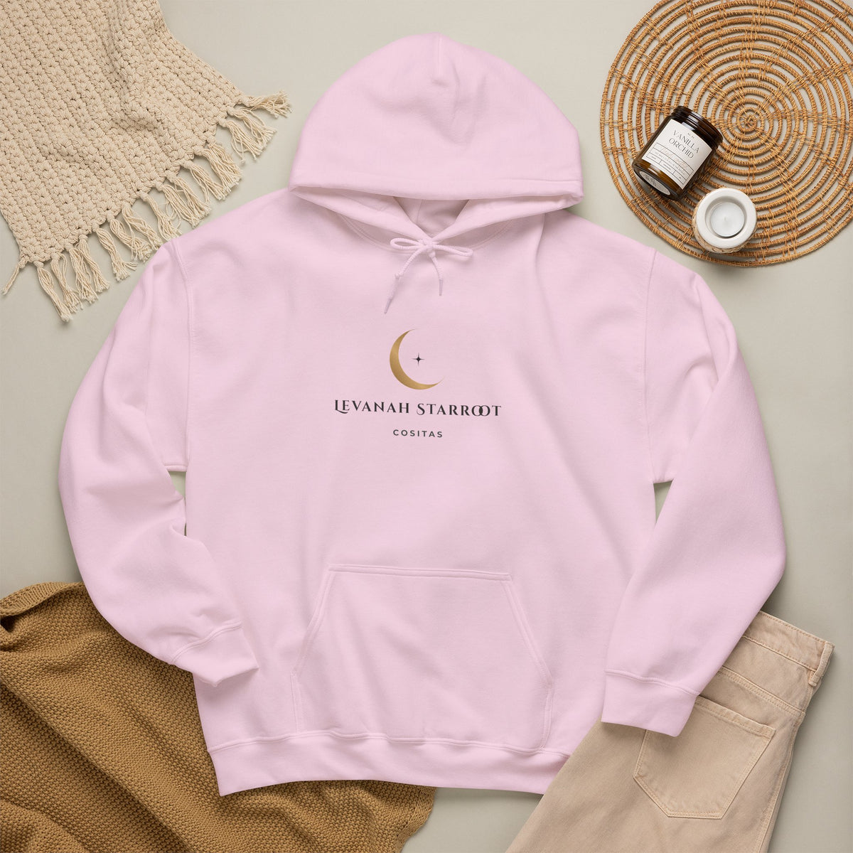 Celestial Moon & Star Hoodie — 'Levanah Starroot' Elegant Astrology Sweatshirt