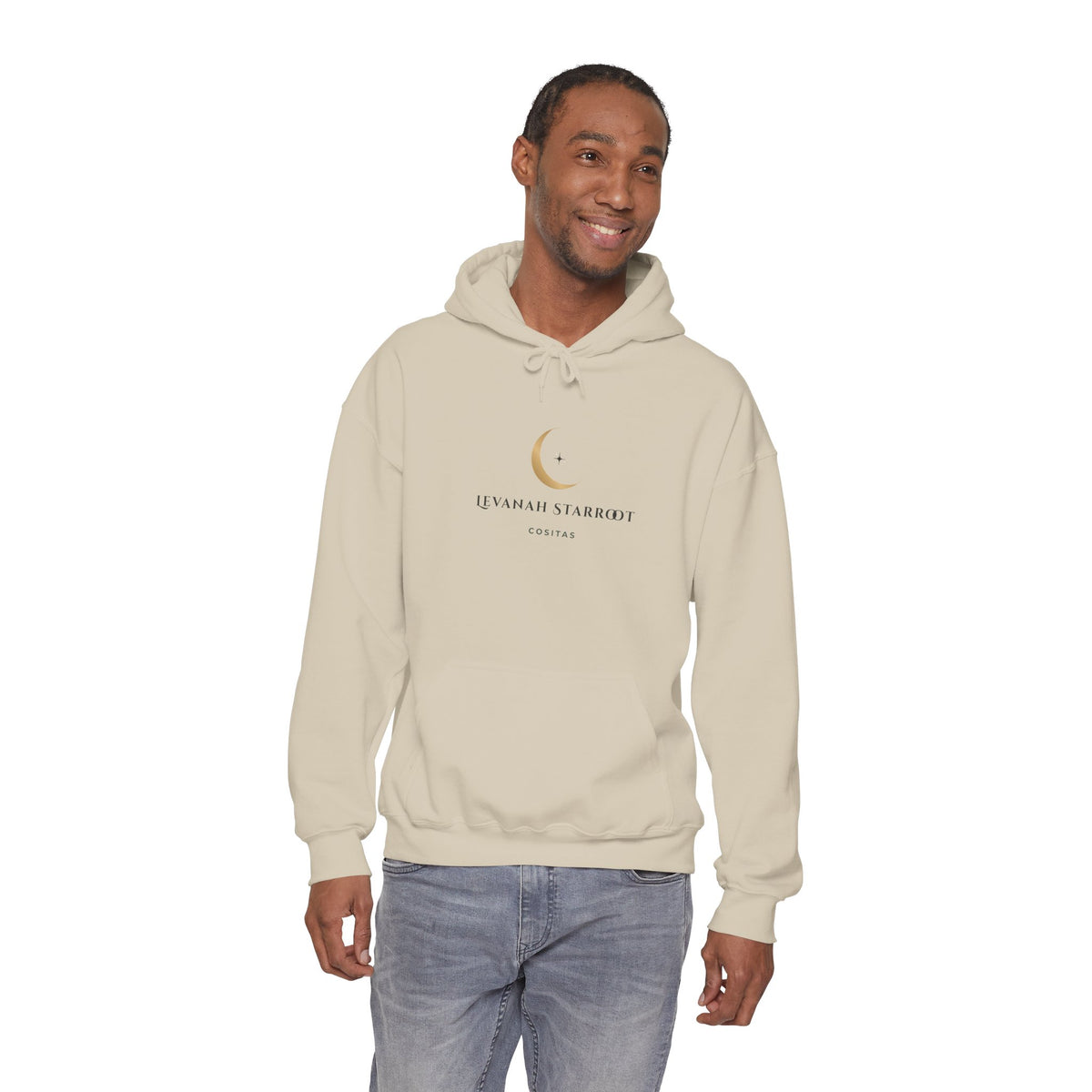 Celestial Moon & Star Hoodie — 'Levanah Starroot' Elegant Astrology Sweatshirt