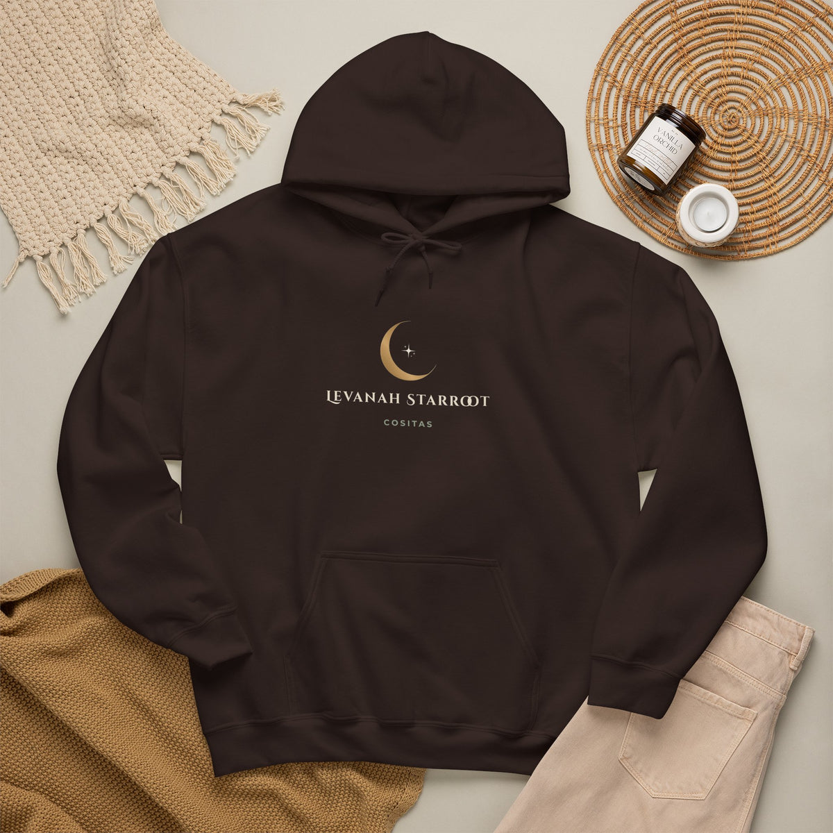 Celestial Moon Hoodie — 'Levanah Starrot' Crescent Moon Graphic Hoodie