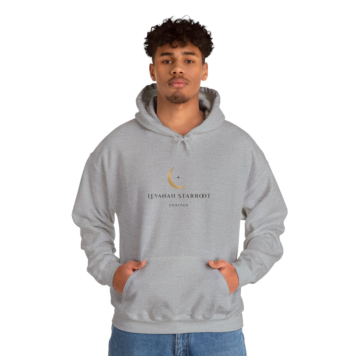 Celestial Moon & Star Hoodie — 'Levanah Starroot' Elegant Astrology Sweatshirt