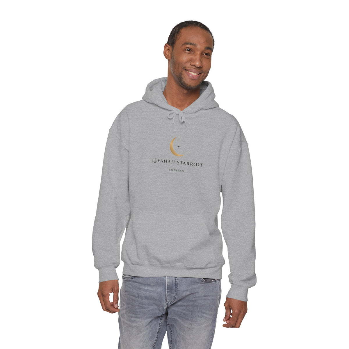 Celestial Moon & Star Hoodie — 'Levanah Starroot' Elegant Astrology Sweatshirt