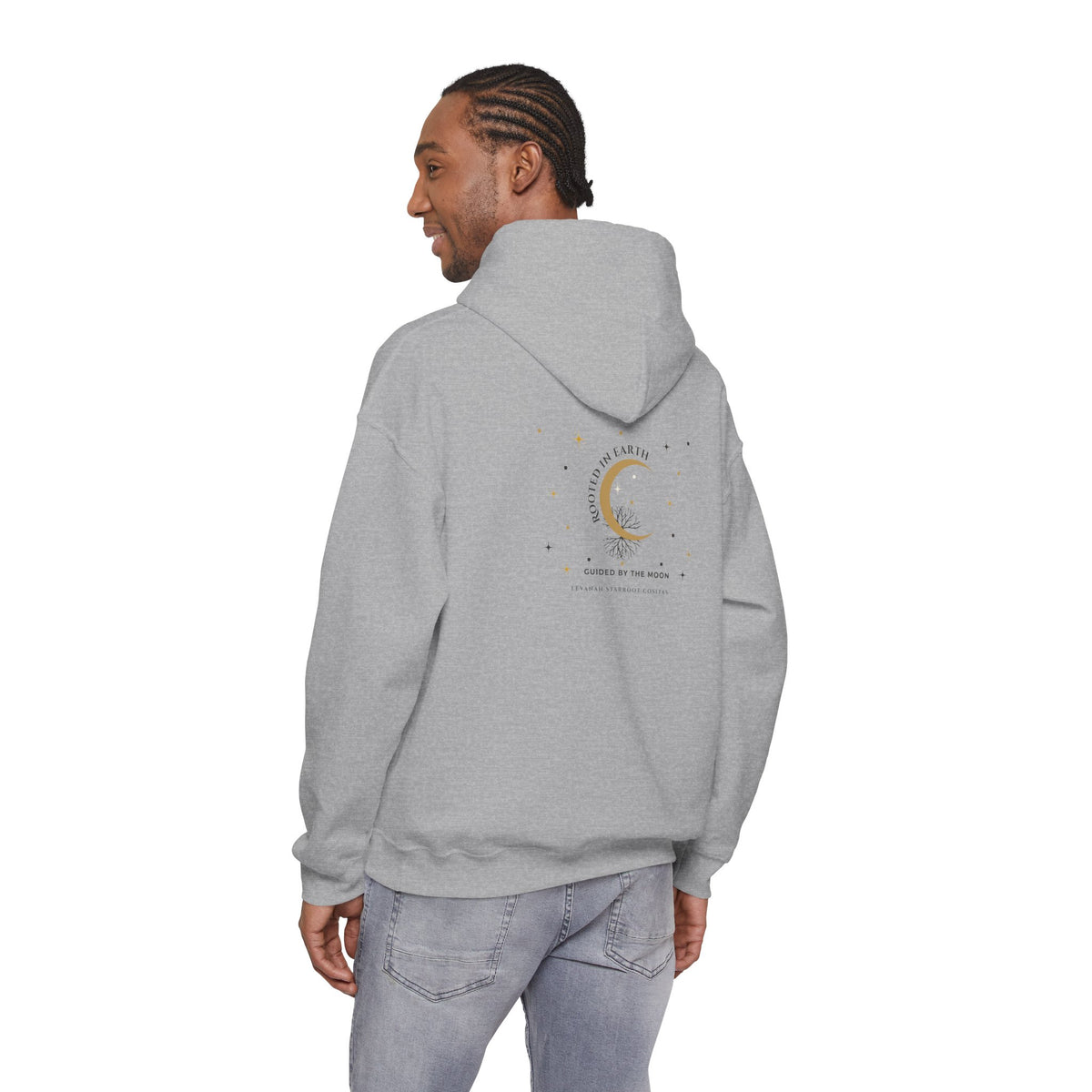 Celestial Moon & Star Hoodie — 'Levanah Starroot' Elegant Astrology Sweatshirt