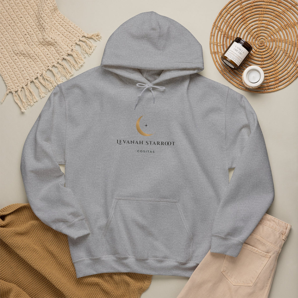 Celestial Moon & Star Hoodie — 'Levanah Starroot' Elegant Astrology Sweatshirt