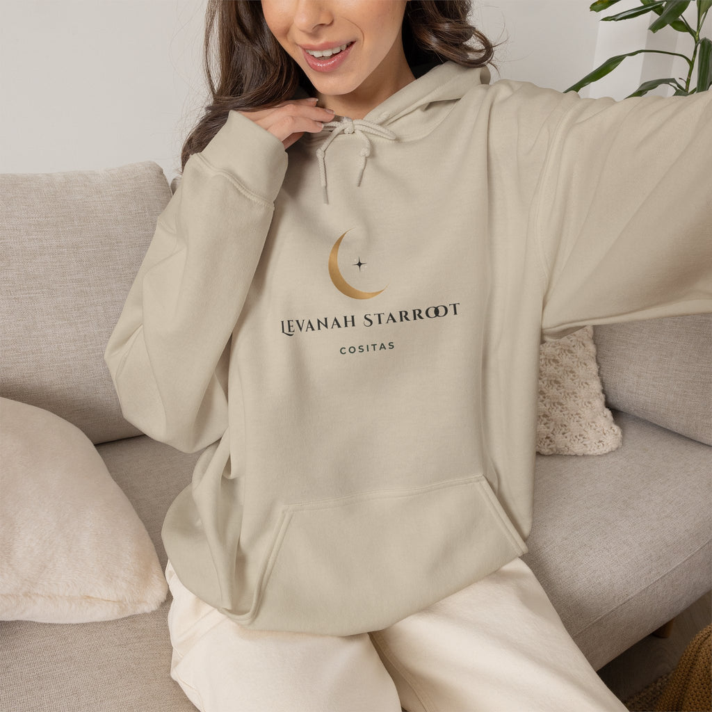 Celestial Moon & Star Hoodie — 'Levanah Starroot' Elegant Astrology Sweatshirt
