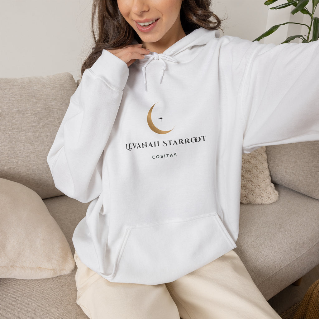 Celestial Moon & Star Hoodie — 'Levanah Starroot' Elegant Astrology Sweatshirt