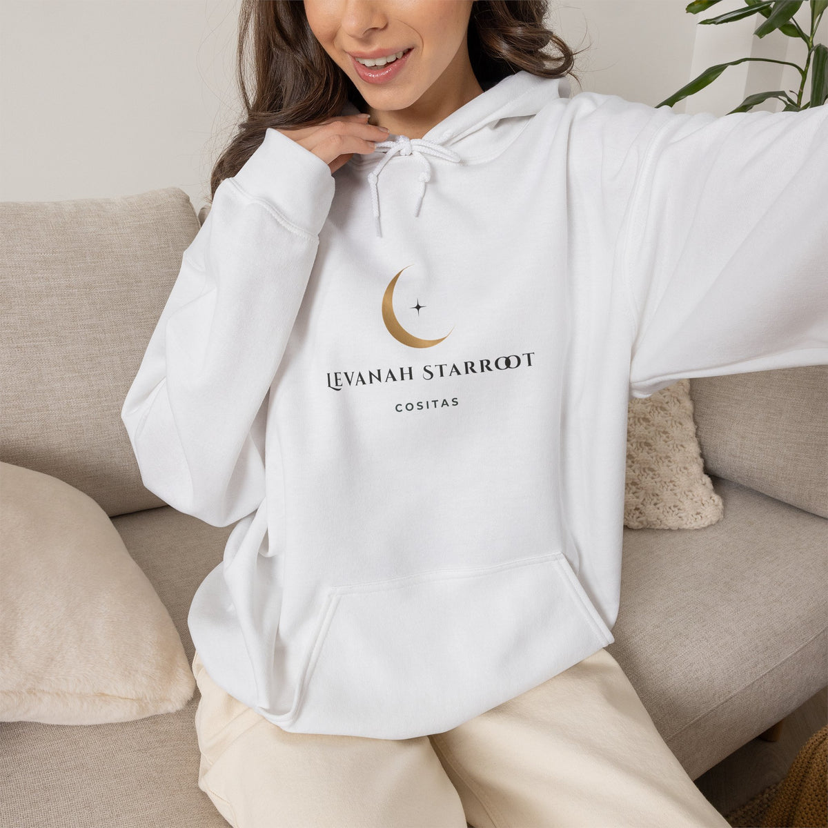 Celestial Moon & Star Hoodie — 'Levanah Starroot' Elegant Astrology Sweatshirt